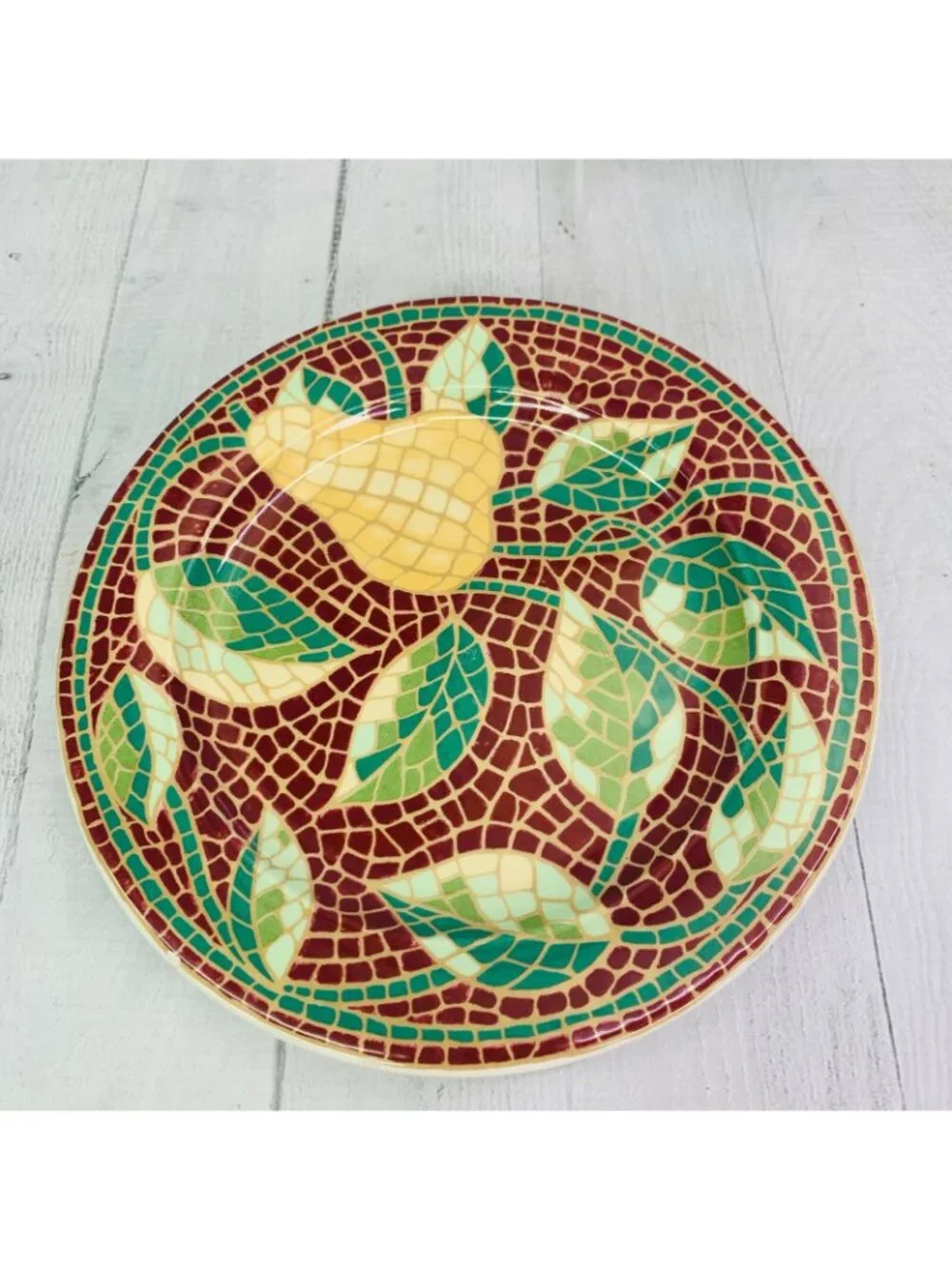 Pier 1 One MOSAIC FRUIT Red Yellow Earthenware Italy Lunch Salad Plates Set 4